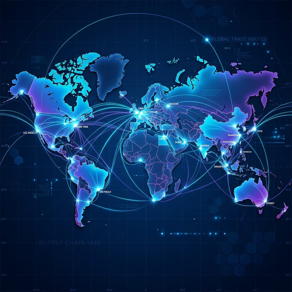 Global Network Connection Routes Map